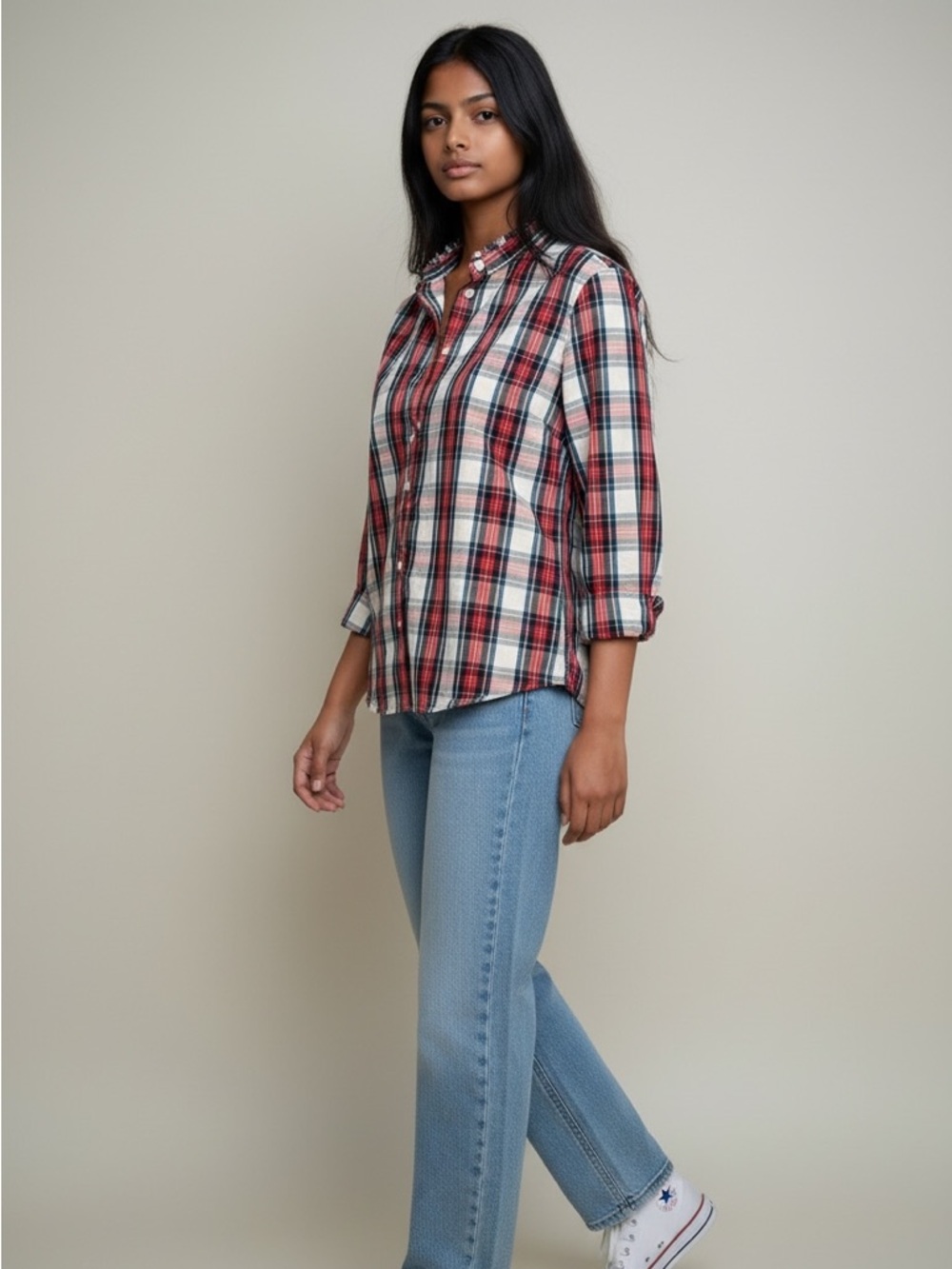 J.Crew Factory Plaid Button-Down Shirt, Red/Navy, Size Small